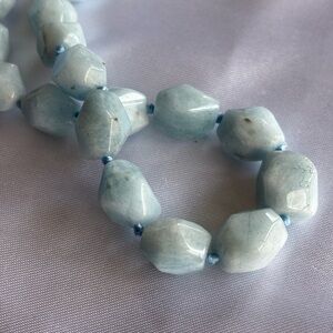Aquamarine Faceted Nugget Sky Blue Beaded Necklace 18 inch